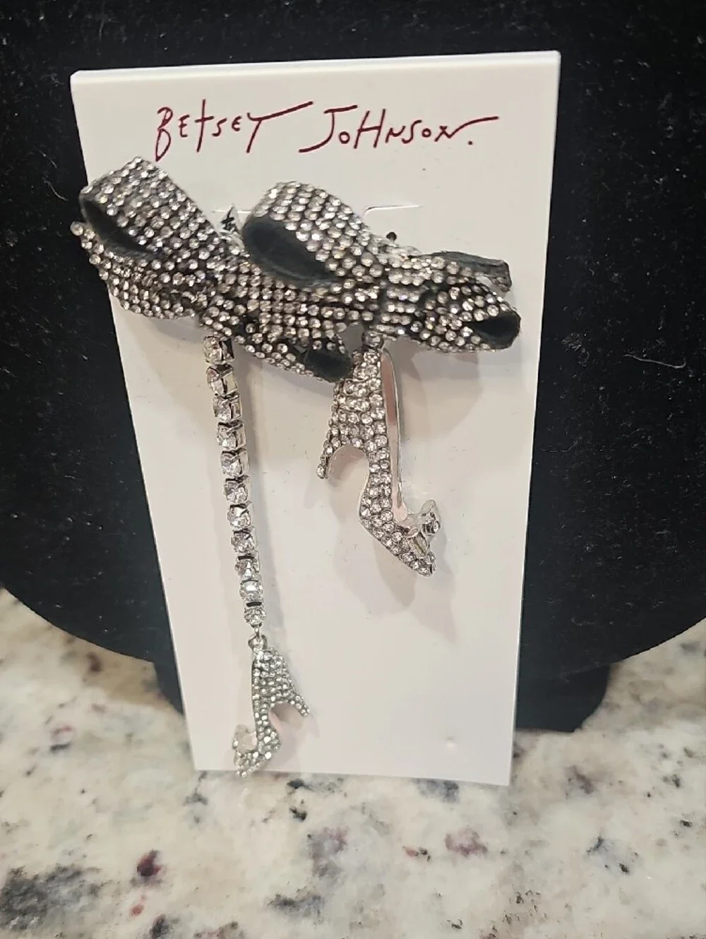 Betsey Johnson Silver Crystal High Heel Drop Earrings!